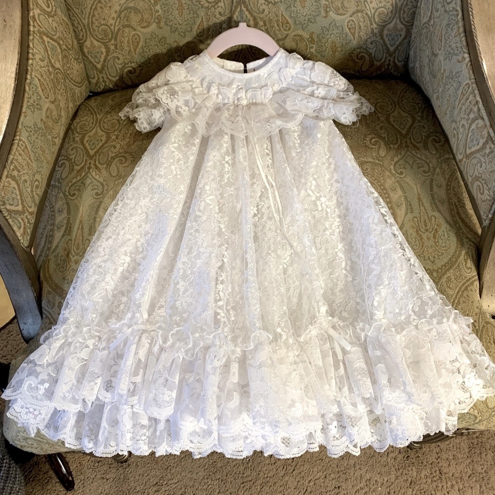 White Lace Handmade Christening Dress